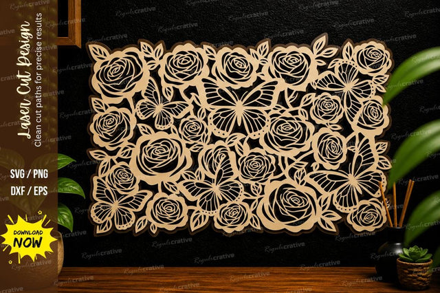 Rose Floral Laser Cut Wall Art SVG Regulrcrative 