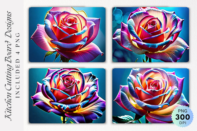 Rose Flower Glass Cutting Board Design Sublimation Regulrcrative 