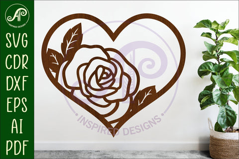 Rose flower heart wall sign, SVG file. SVG APInspireddesigns 