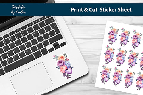 Rose Flower Print and Cut Sticker Sheet SVG Templates by Pauline 