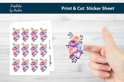 Rose Flower Print and Cut Sticker Sheet SVG Templates by Pauline 
