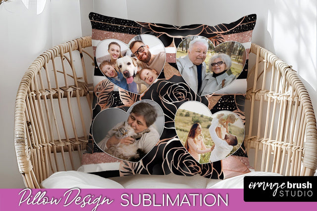 Rose Flowers Photo Frame Pillow Sublimation - Add Your Photo Sublimation OrangeBrushStudio 