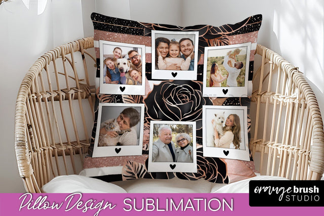 Rose Flowers Photo Frame Pillow Sublimation - Add Your Photo Sublimation OrangeBrushStudio 