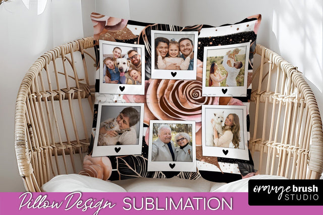 Rose Flowers Photo Frame Pillow Sublimation - Add Your Photo Sublimation OrangeBrushStudio 