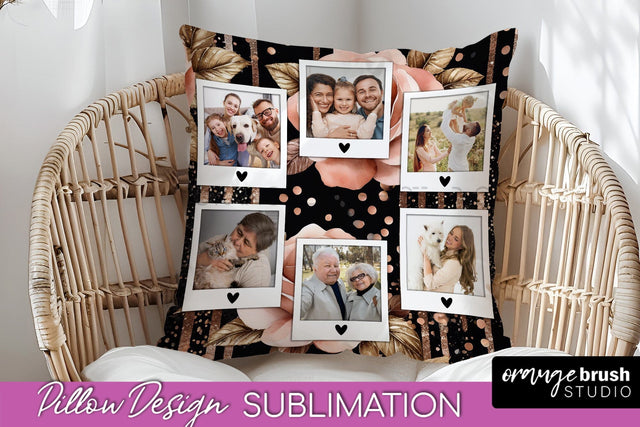 Rose Flowers Photo Frame Pillow Sublimation - Add Your Photo Sublimation OrangeBrushStudio 