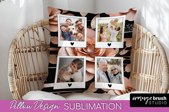 Rose Flowers Photo Frame Pillow Sublimation - Add Your Photo Sublimation OrangeBrushStudio 
