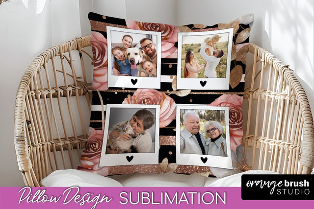 Rose Flowers Photo Frame Pillow Sublimation - Add Your Photo Sublimation OrangeBrushStudio 