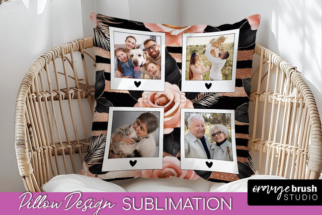 Rose Flowers Photo Frame Pillow Sublimation - Add Your Photo Sublimation OrangeBrushStudio 
