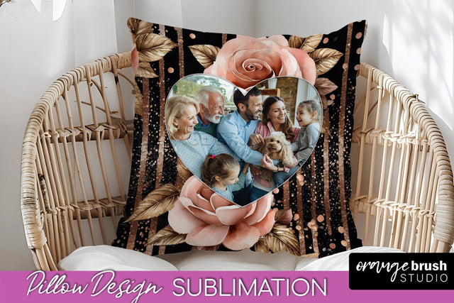 Rose Flowers Photo Frame Pillow Sublimation - Add Your Photo Sublimation OrangeBrushStudio 
