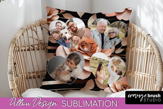 Rose Flowers Photo Frame Pillow Sublimation - Add Your Photo Sublimation OrangeBrushStudio 