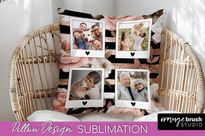 Rose Flowers Photo Frame Pillow Sublimation - Add Your Photo Sublimation OrangeBrushStudio 