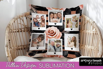 Rose Flowers Photo Frame Pillow Sublimation - Add Your Photo Sublimation OrangeBrushStudio 