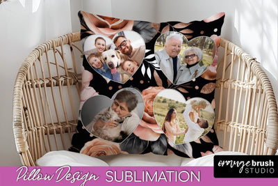 Rose Flowers Photo Frame Pillow Sublimation - Add Your Photo Sublimation OrangeBrushStudio 