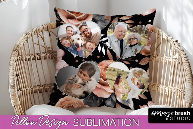 Rose Flowers Photo Frame Pillow Sublimation - Add Your Photo Sublimation OrangeBrushStudio 