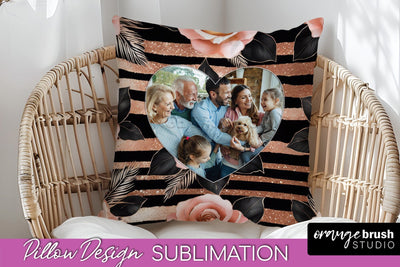 Rose Flowers Photo Frame Pillow Sublimation - Add Your Photo Sublimation OrangeBrushStudio 
