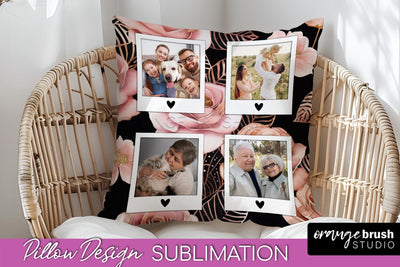 Rose Flowers Photo Frame Pillow Sublimation - Add Your Photo Sublimation OrangeBrushStudio 