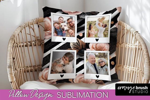 Rose Flowers Photo Frame Pillow Sublimation - Add Your Photo Sublimation OrangeBrushStudio 