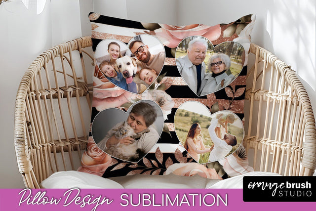 Rose Flowers Photo Frame Pillow Sublimation - Add Your Photo Sublimation OrangeBrushStudio 