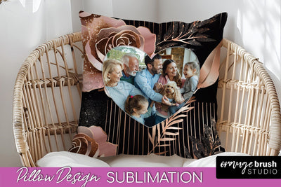 Rose Flowers Photo Frame Pillow Sublimation - Add Your Photo Sublimation OrangeBrushStudio 