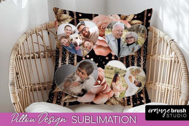 Rose Flowers Photo Frame Pillow Sublimation - Add Your Photo Sublimation OrangeBrushStudio 
