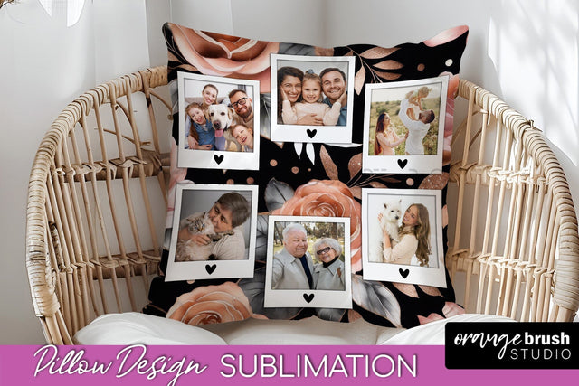 Rose Flowers Photo Frame Pillow Sublimation - Add Your Photo Sublimation OrangeBrushStudio 
