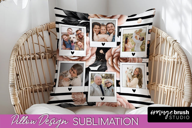 Rose Flowers Photo Frame Pillow Sublimation - Add Your Photo Sublimation OrangeBrushStudio 
