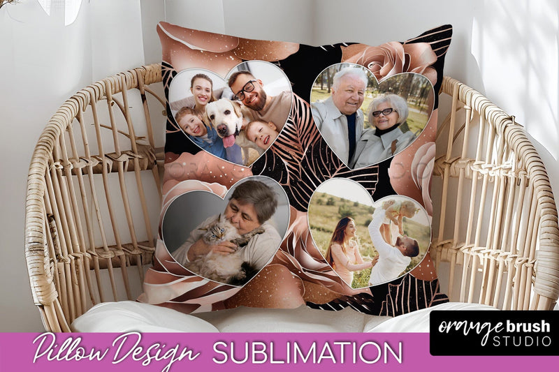 Rose Flowers Photo Frame Pillow Sublimation - Add Your Photo Sublimation OrangeBrushStudio 
