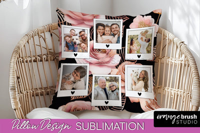 Rose Flowers Photo Frame Pillow Sublimation - Add Your Photo Sublimation OrangeBrushStudio 
