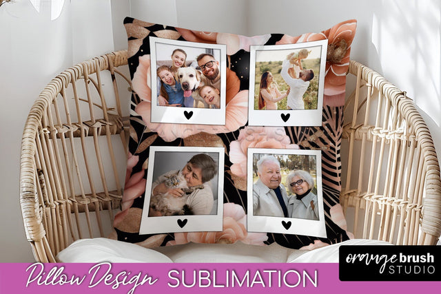 Rose Flowers Photo Frame Pillow Sublimation - Add Your Photo Sublimation OrangeBrushStudio 