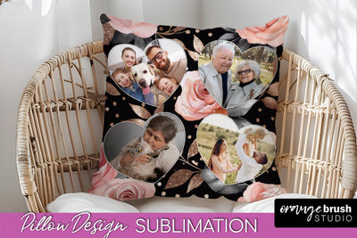 Rose Flowers Photo Frame Pillow Sublimation - Add Your Photo Sublimation OrangeBrushStudio 