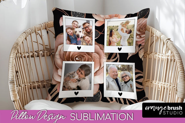 Rose Flowers Photo Frame Pillow Sublimation - Add Your Photo Sublimation OrangeBrushStudio 