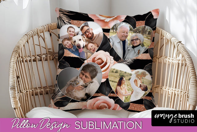Rose Flowers Photo Frame Pillow Sublimation - Add Your Photo Sublimation OrangeBrushStudio 