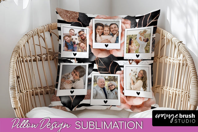 Rose Flowers Photo Frame Pillow Sublimation - Add Your Photo Sublimation OrangeBrushStudio 