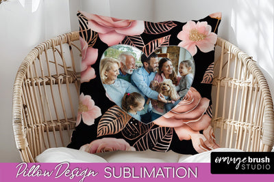 Rose Flowers Photo Frame Pillow Sublimation - Add Your Photo Sublimation OrangeBrushStudio 