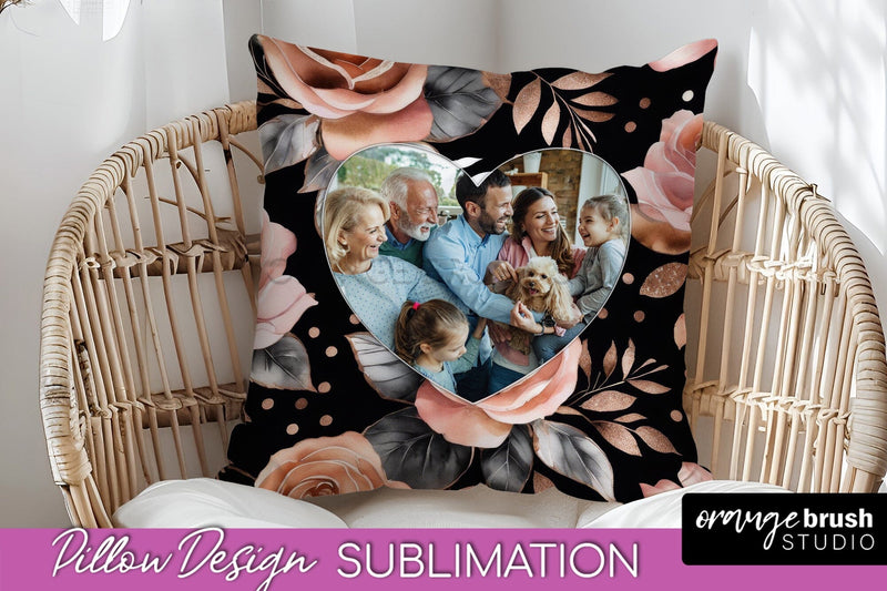 Rose Flowers Photo Frame Pillow Sublimation - Add Your Photo Sublimation OrangeBrushStudio 