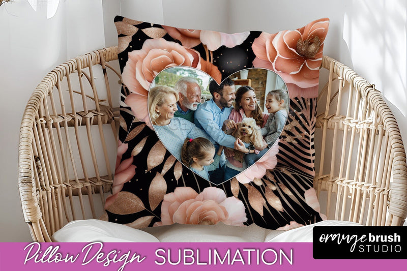 Rose Flowers Photo Frame Pillow Sublimation - Add Your Photo Sublimation OrangeBrushStudio 