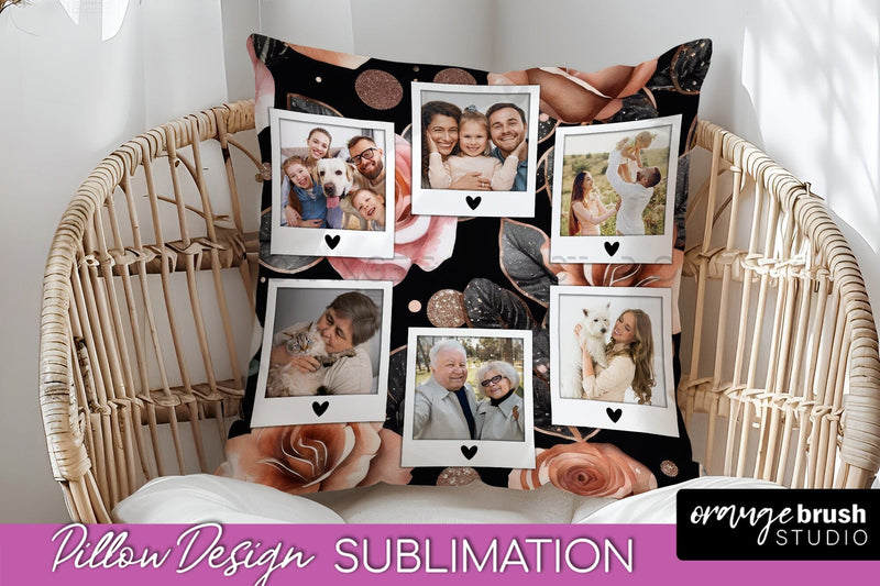 Rose Flowers Photo Frame Pillow Sublimation - Add Your Photo Sublimation OrangeBrushStudio 