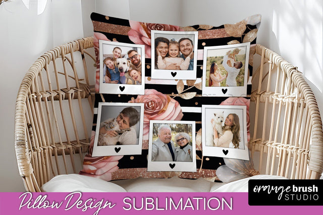 Rose Flowers Photo Frame Pillow Sublimation - Add Your Photo Sublimation OrangeBrushStudio 