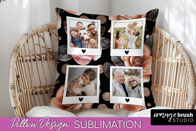 Rose Flowers Photo Frame Pillow Sublimation - Add Your Photo Sublimation OrangeBrushStudio 