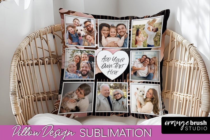 Rose Flowers Photo Frame Pillow Sublimation - Add Your Photo Sublimation OrangeBrushStudio 