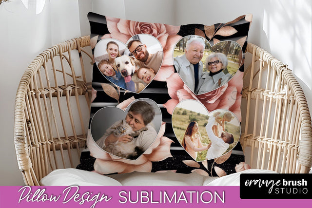 Rose Flowers Photo Frame Pillow Sublimation - Add Your Photo Sublimation OrangeBrushStudio 