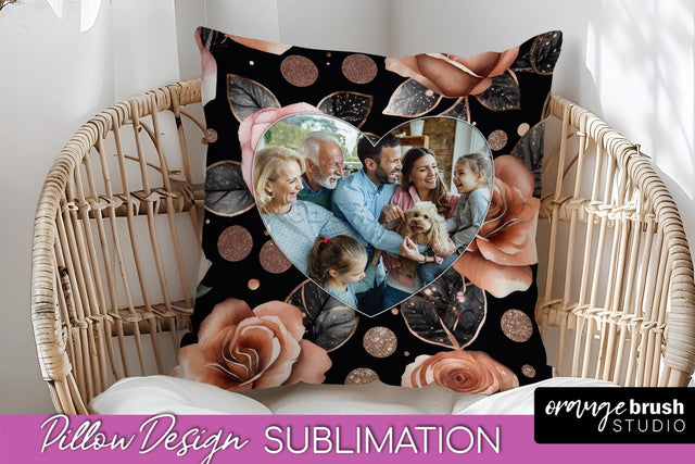 Rose Flowers Photo Frame Pillow Sublimation - Add Your Photo Sublimation OrangeBrushStudio 