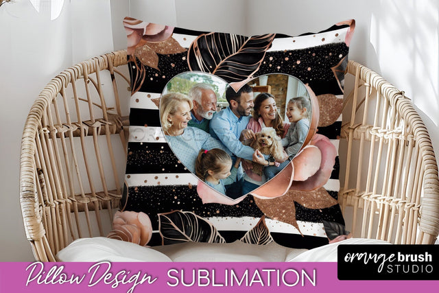Rose Flowers Photo Frame Pillow Sublimation - Add Your Photo Sublimation OrangeBrushStudio 