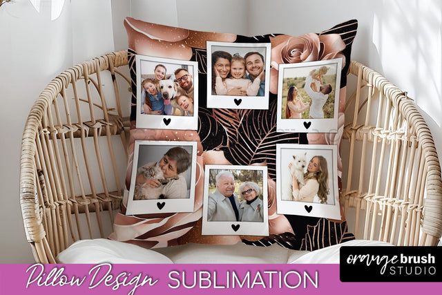 Rose Flowers Photo Frame Pillow Sublimation - Add Your Photo Sublimation OrangeBrushStudio 