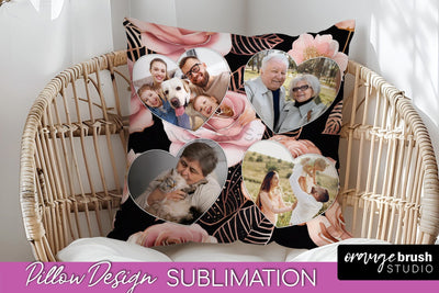 Rose Flowers Photo Frame Pillow Sublimation - Add Your Photo Sublimation OrangeBrushStudio 