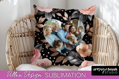 Rose Flowers Photo Frame Pillow Sublimation - Add Your Photo Sublimation OrangeBrushStudio 