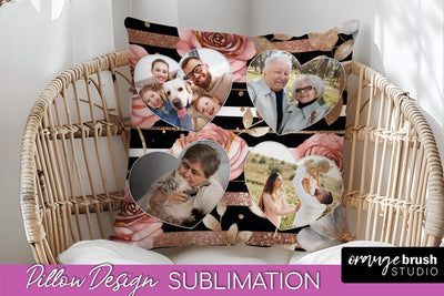 Rose Flowers Photo Frame Pillow Sublimation - Add Your Photo Sublimation OrangeBrushStudio 