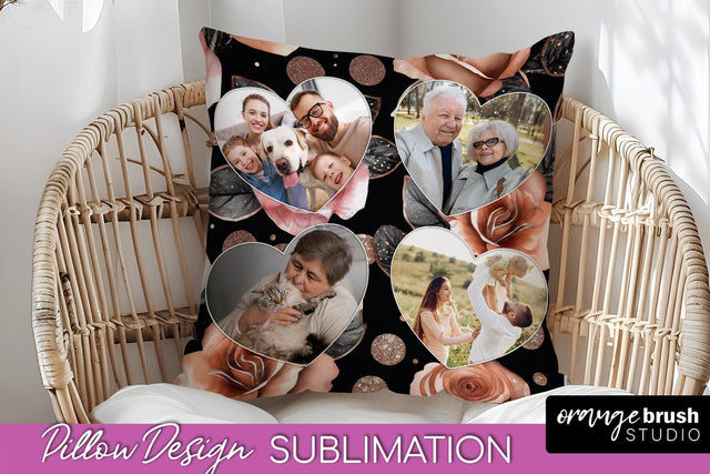 Rose Flowers Photo Frame Pillow Sublimation - Add Your Photo Sublimation OrangeBrushStudio 