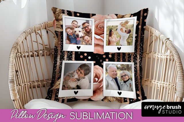Rose Flowers Photo Frame Pillow Sublimation - Add Your Photo Sublimation OrangeBrushStudio 
