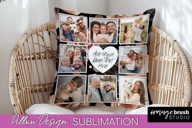 Rose Flowers Photo Frame Pillow Sublimation - Add Your Photo Sublimation OrangeBrushStudio 